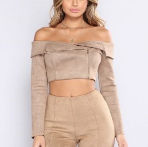 Tan Suede Biker Crop Top